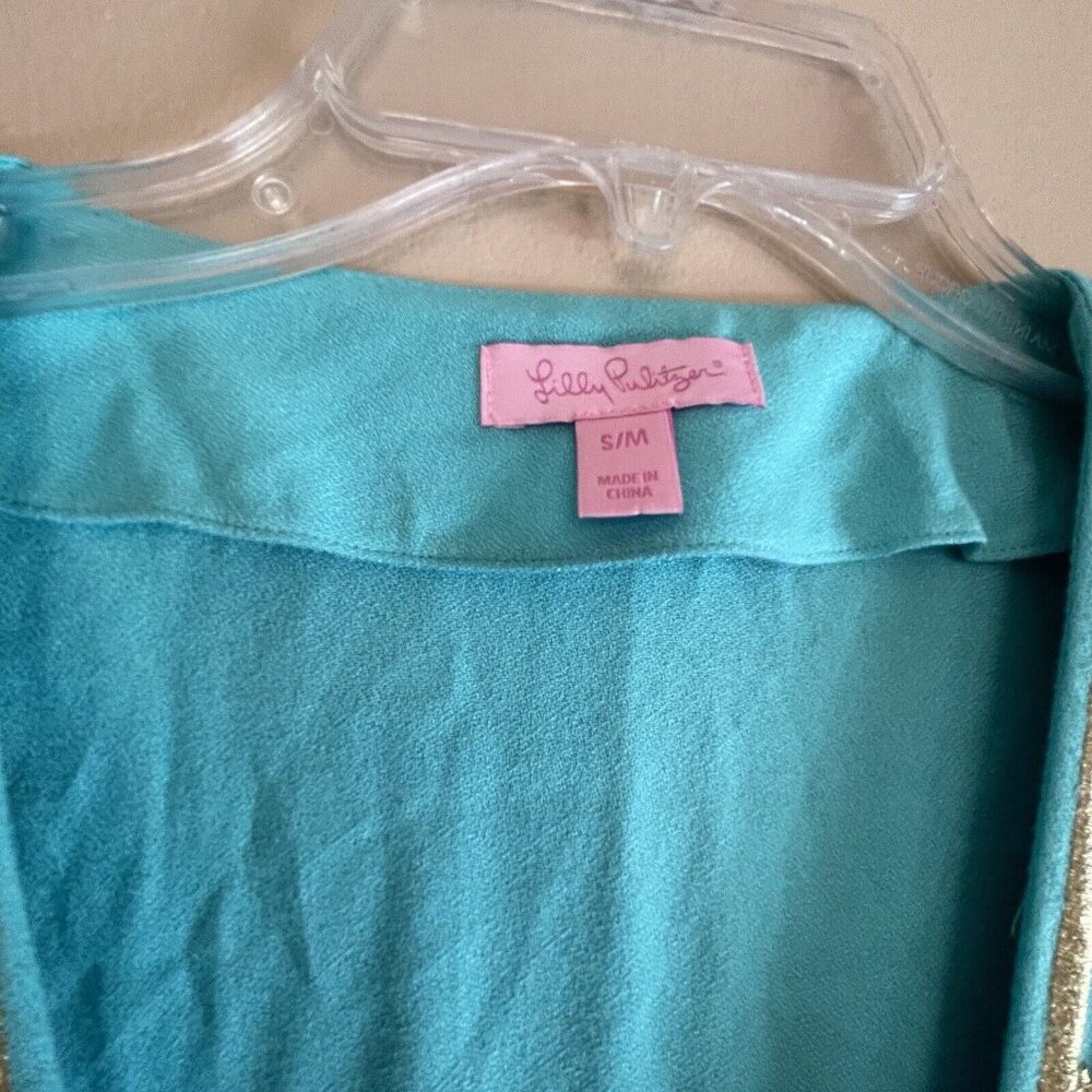 LILLY PULITZER Beaded Seaside Aqua Chai Caftan Swimsuit Coverup S/M - Picture 5 of 12